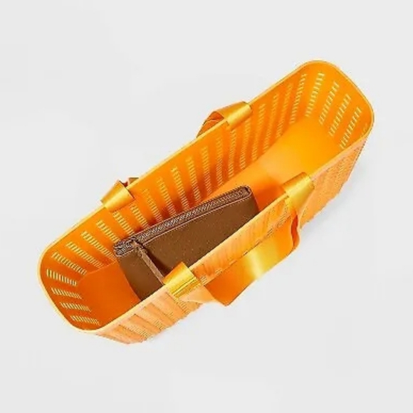 Basket Weave Woven Tote Handbag - Shade & Shore Orange - Picture 3 of 9